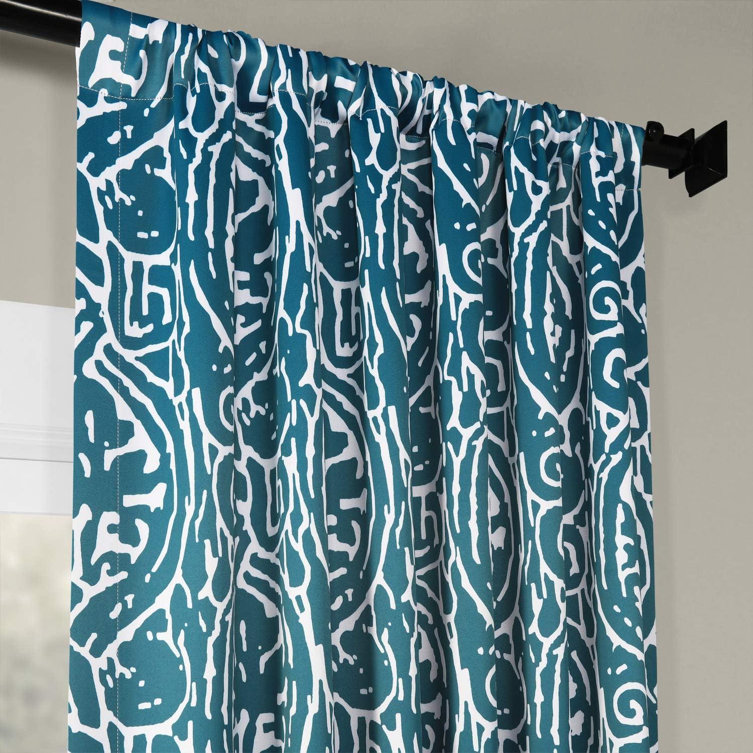 Teal and White Abstract Blackout Polyester Curtain Panel