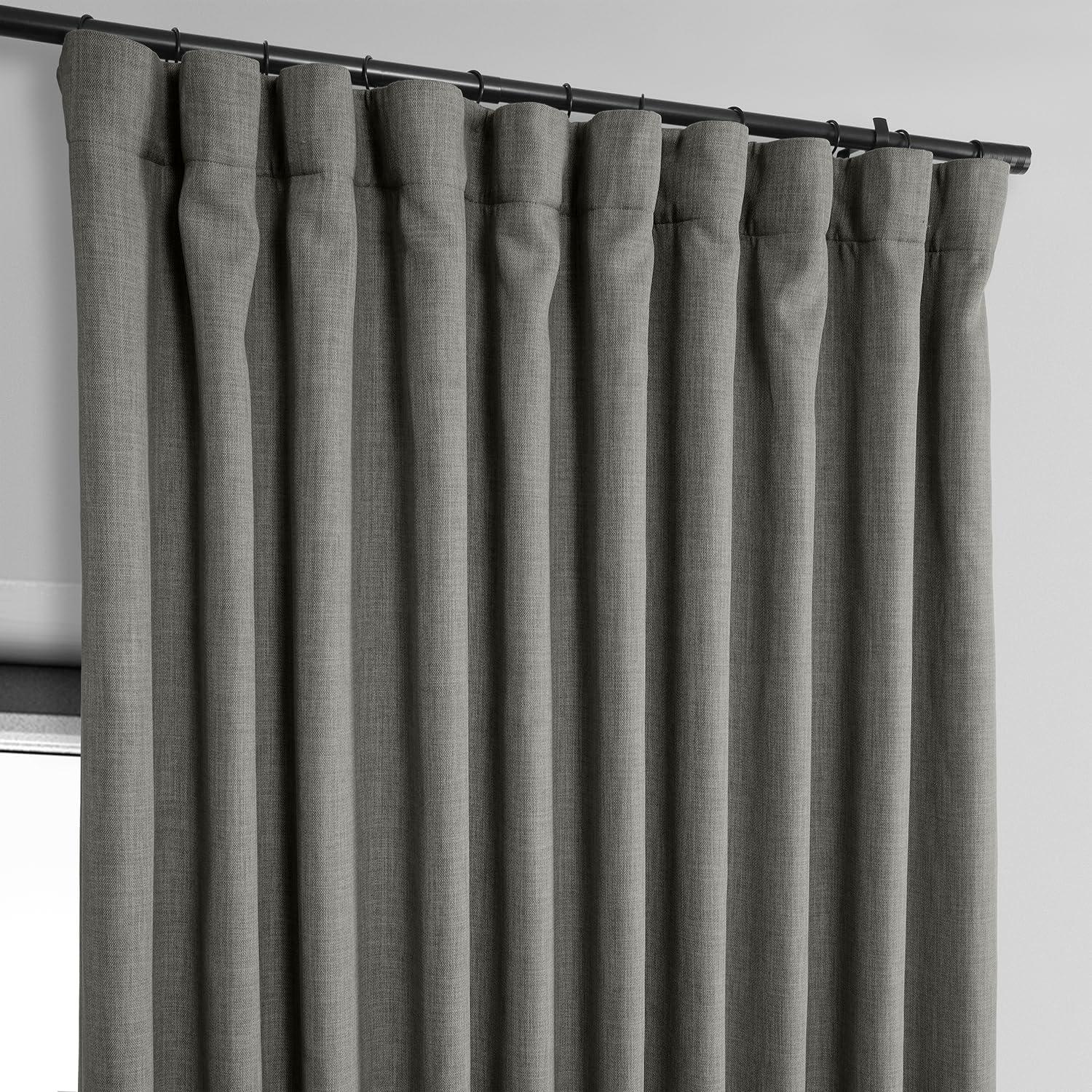 Textured Faux Linen Rod Pocket Room Darkening Curtains for Bedroom & Living Room Curtains - Single Panel Drapes
