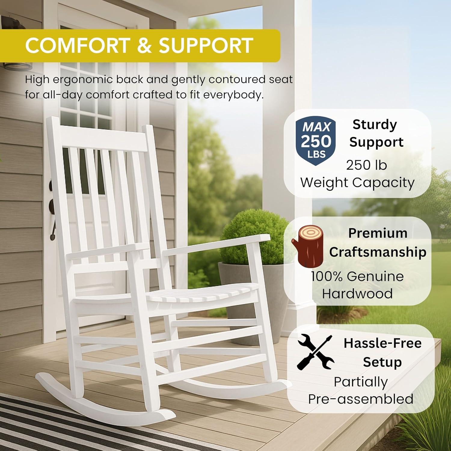 White Solid Wood Outdoor Rocking Chair with Arms