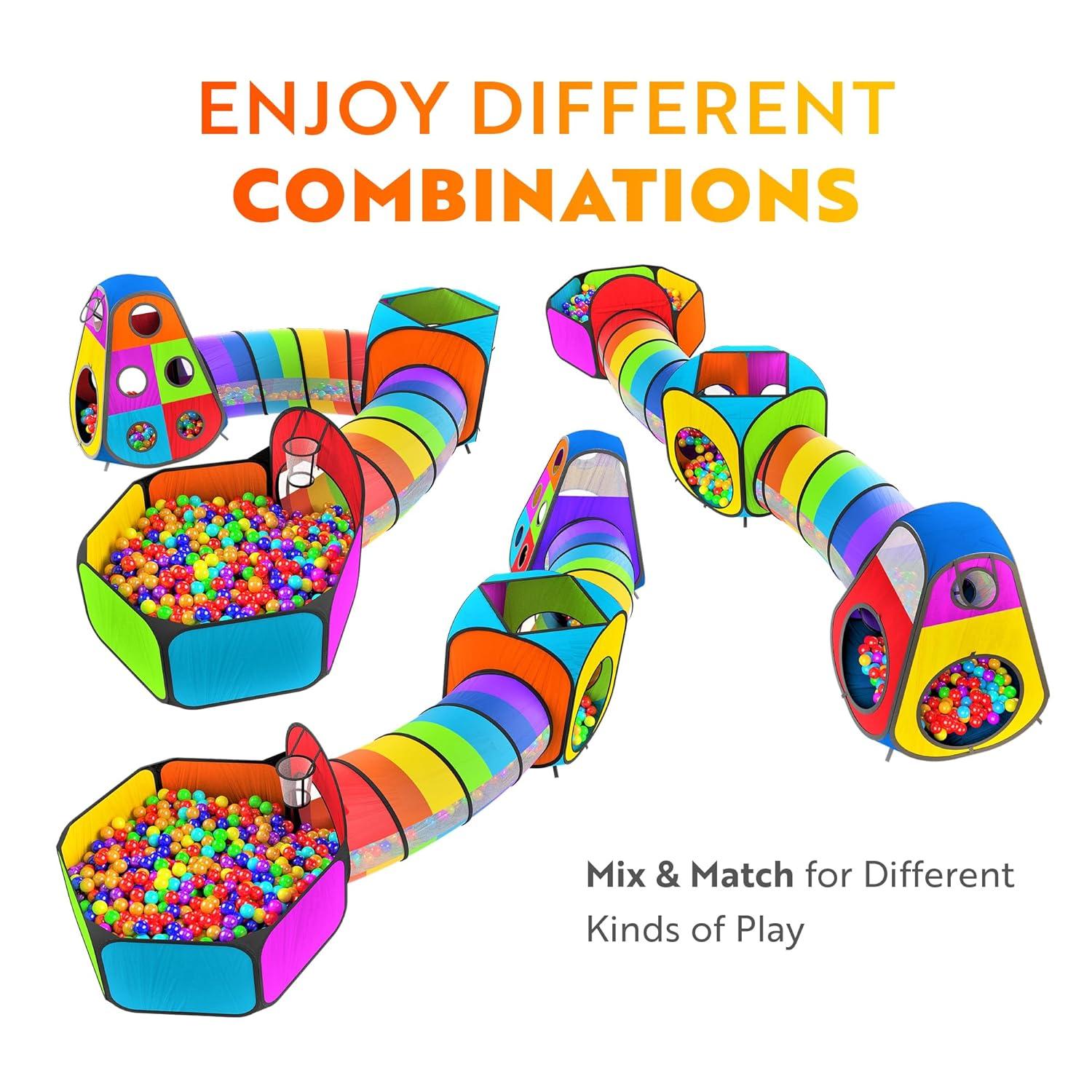 Playz 5pc Kids' Play Tents & Tunnels - Ball Pit for Toddlers, Basketball Hoop, Crawling Tubes, Pop-Up Playhouses, Baby Obstacle Course for Indoor or Outdoor Use