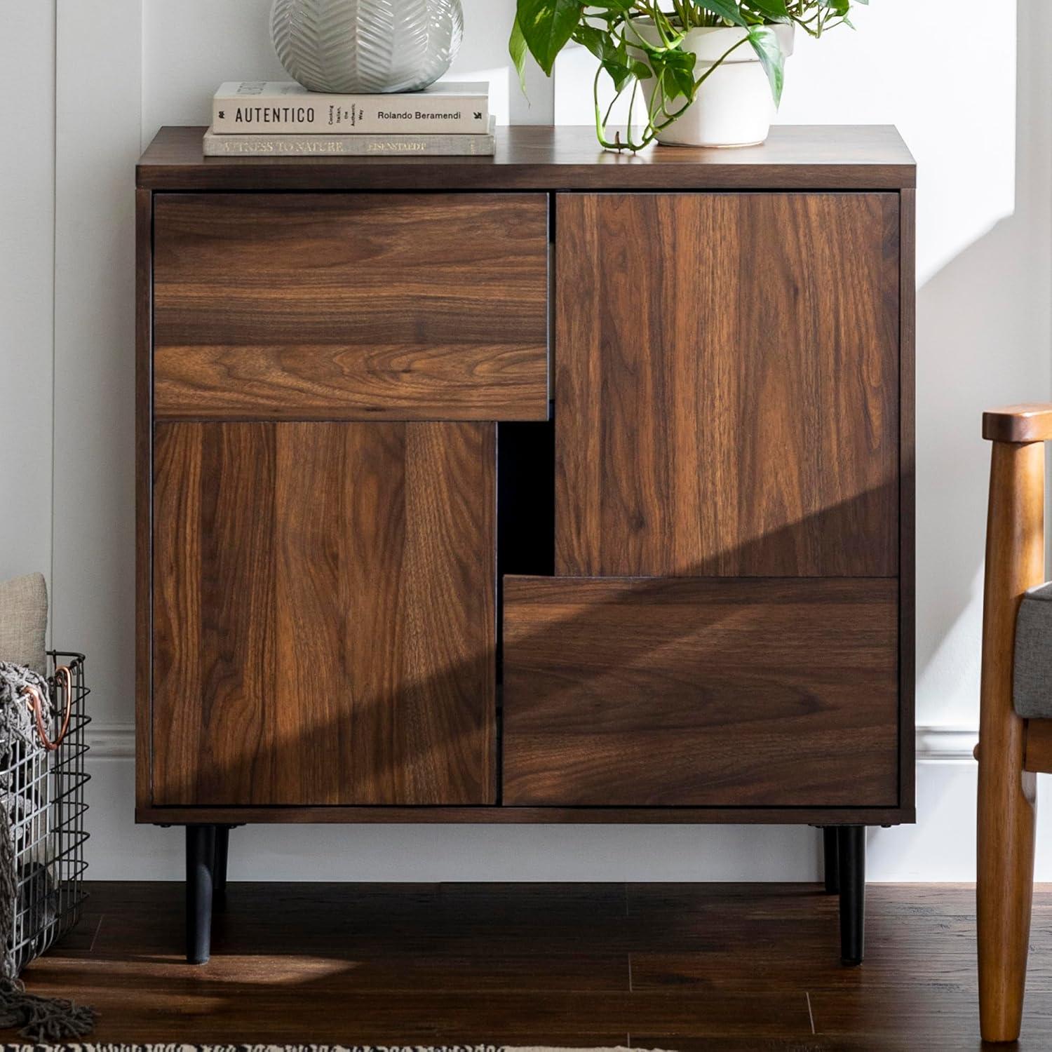 Walker Edison Modern Color Pop Accent Cabinet, Dark Walnut/Navy Interior