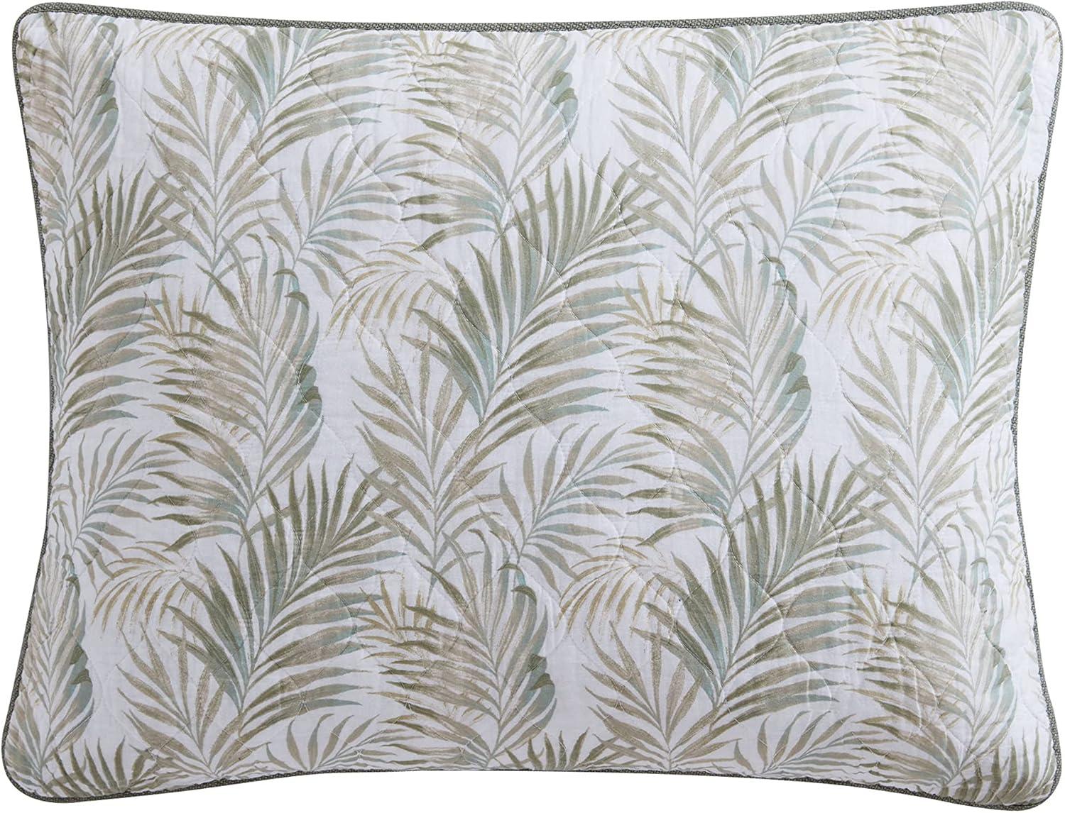 Sage Palm Leaf Reversible Cotton Quilt Set - Twin White