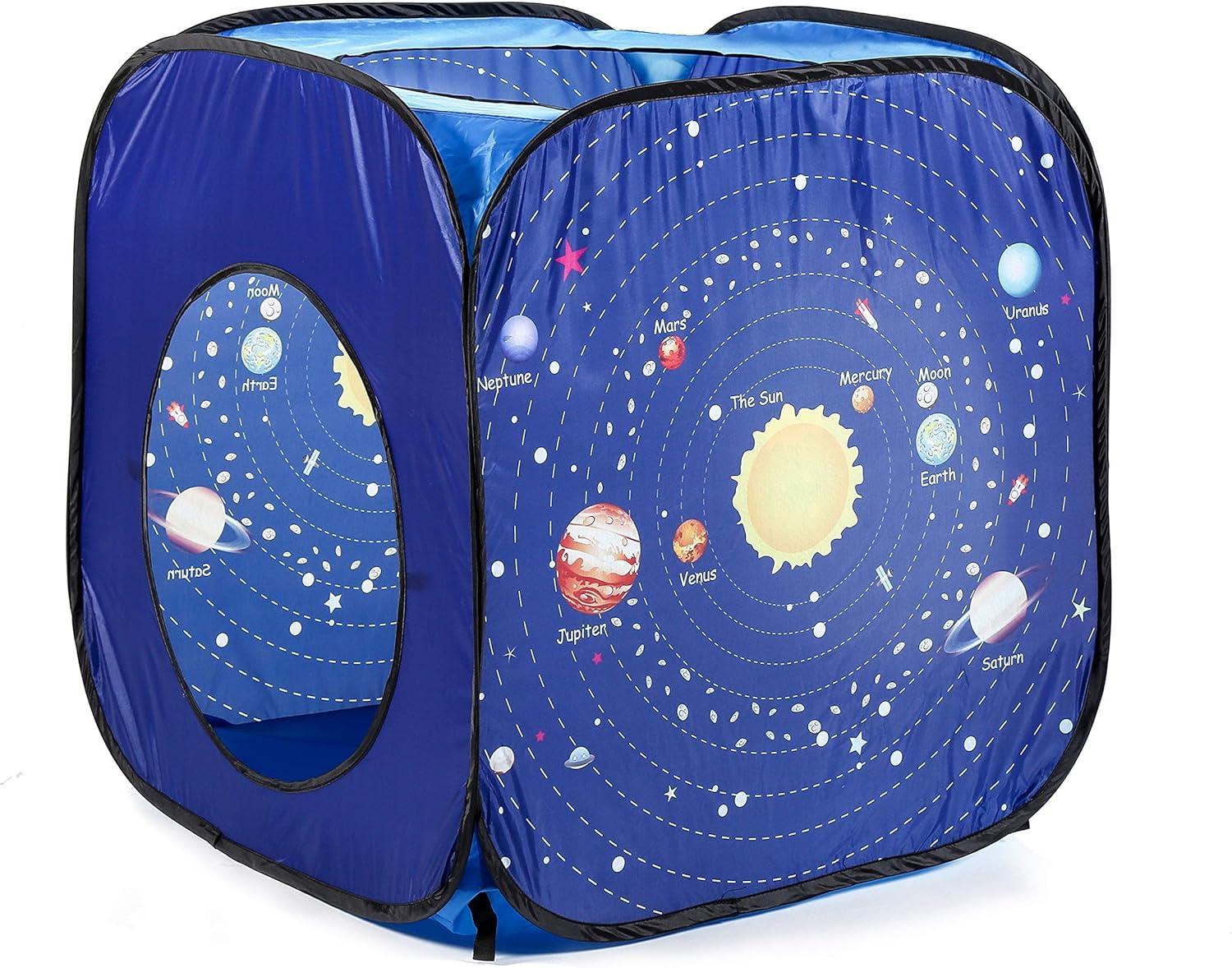 Space Astronaut Kids Play Tent Set with Tunnel and Solar System Graphics