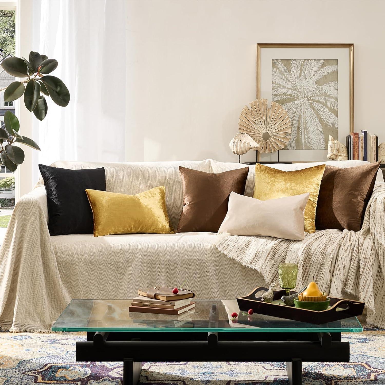 GIGIZAZA Gold Velvet Decorative 20x20 Throw Pillow Covers for Sofa Bed 2 Pack Soft Cushion Cover