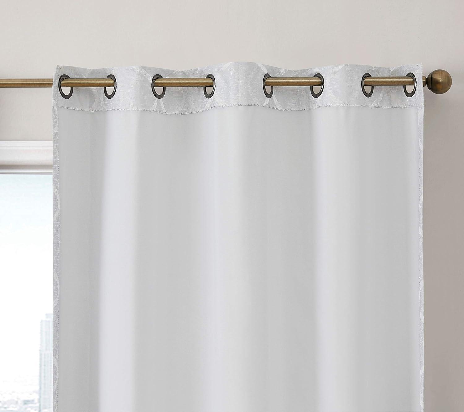 HLC.ME Versailles Lattice Flocked 100% Complete Blackout Thermal Insulated Window Curtain Grommet Panels, Set of 2 - Ivory, 50 W x 84 L
