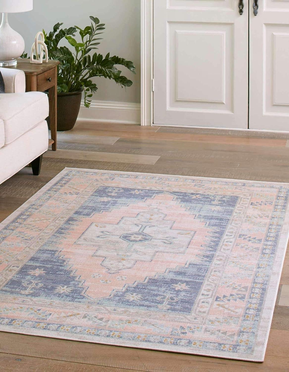 French Blue Rectangular Synthetic Medallion Rug 2' 2" x 3' 1"