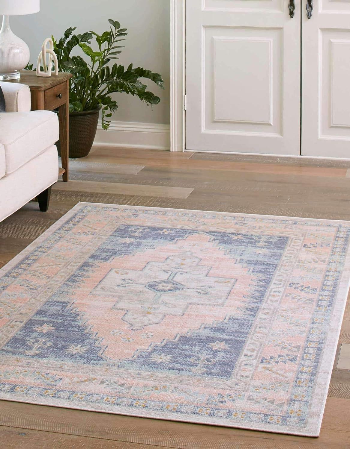 Unique Loom Whitney Collection Area Rug - Geneva (5' 3" Round Pink/Blue)