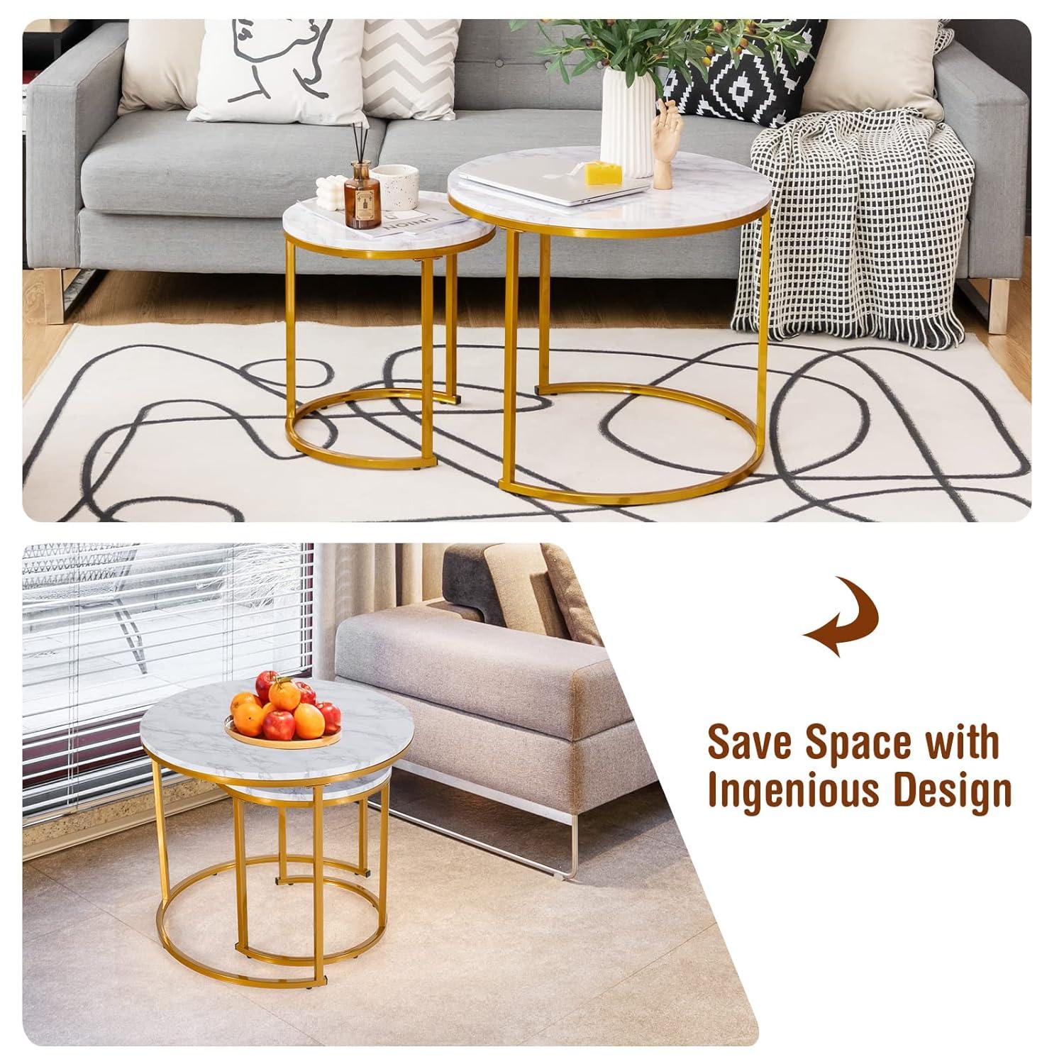 Costway Nesting Coffee Table Set of 2 for Balcony Living Room Modern Round Side Tables Rustic Brown