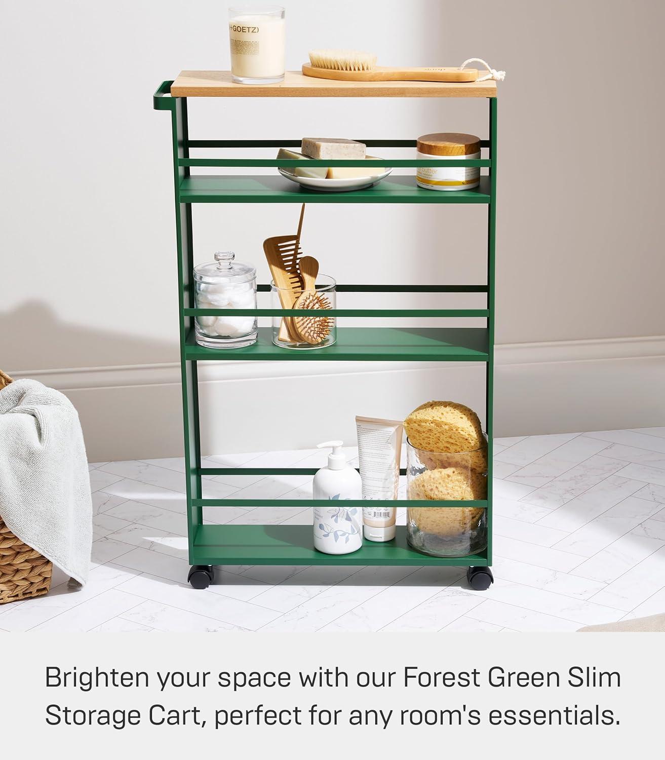 Tower Yamazaki Home Rolling Slim Storage Three Tier Utility Cart With Handle, Steel, Handle, Wheels