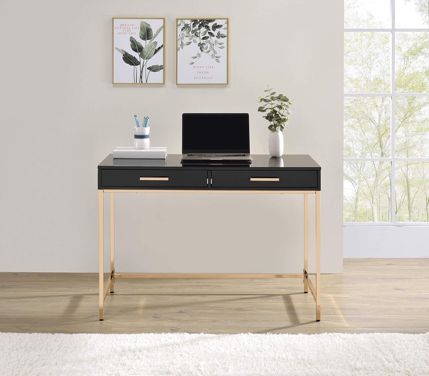 Alios Desk with Black Gloss Finish and Rose Gold Metal Frame