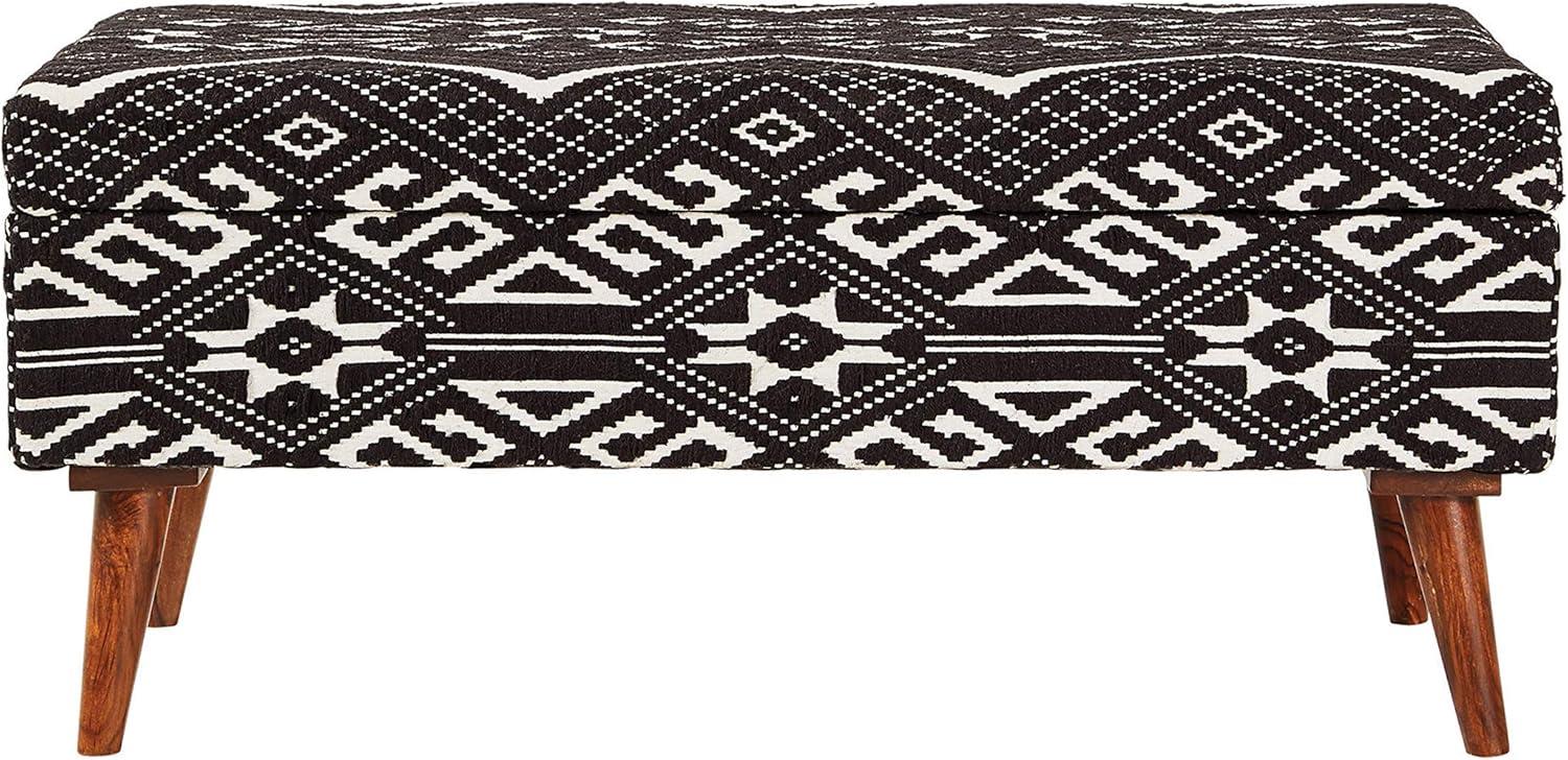 Cababi 36'' Black and White Tribal Motif Upholstered Storage Bench