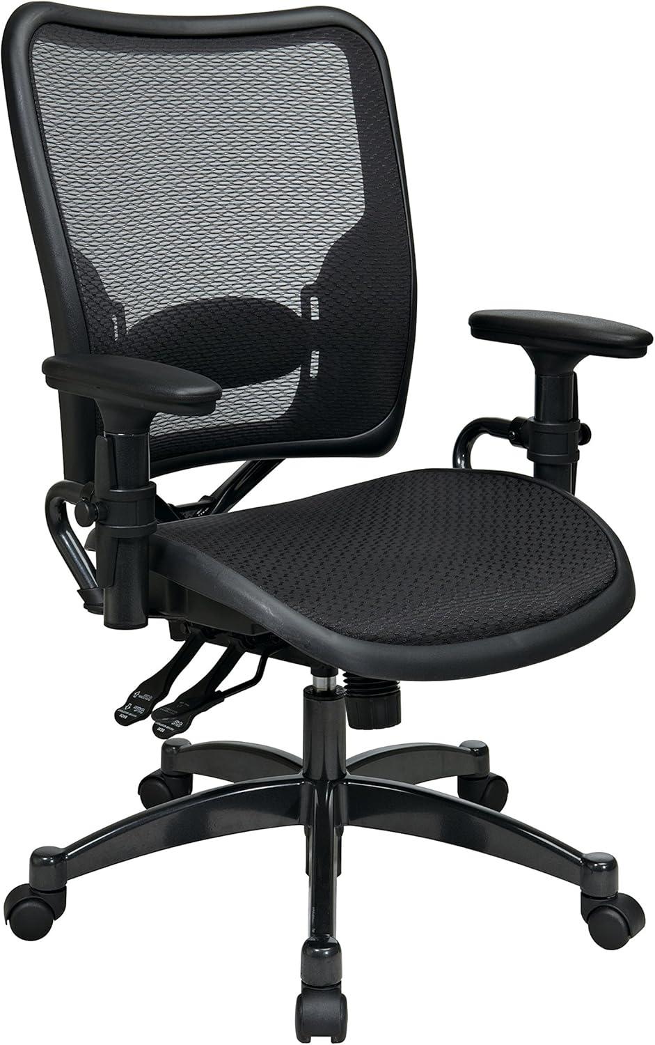 Black Mesh and Leather Ergonomic Swivel Task Chair