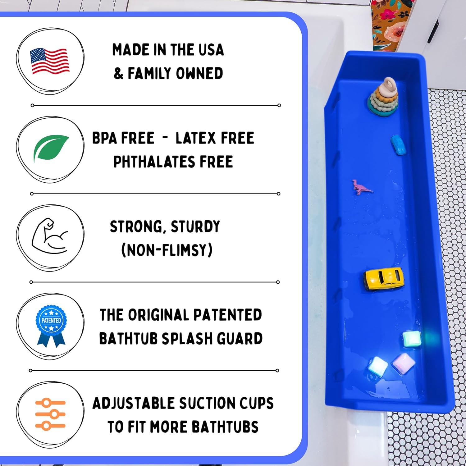 Tub Topper® Bathtub Splash Guard & Bath Shelf for Kids – Toddler Bath Tray, Bath Toys Storage & Ledge Organizer – Splash Guard for Bathtub with Suction Cups – Kids Bathroom Accessories (Blue)