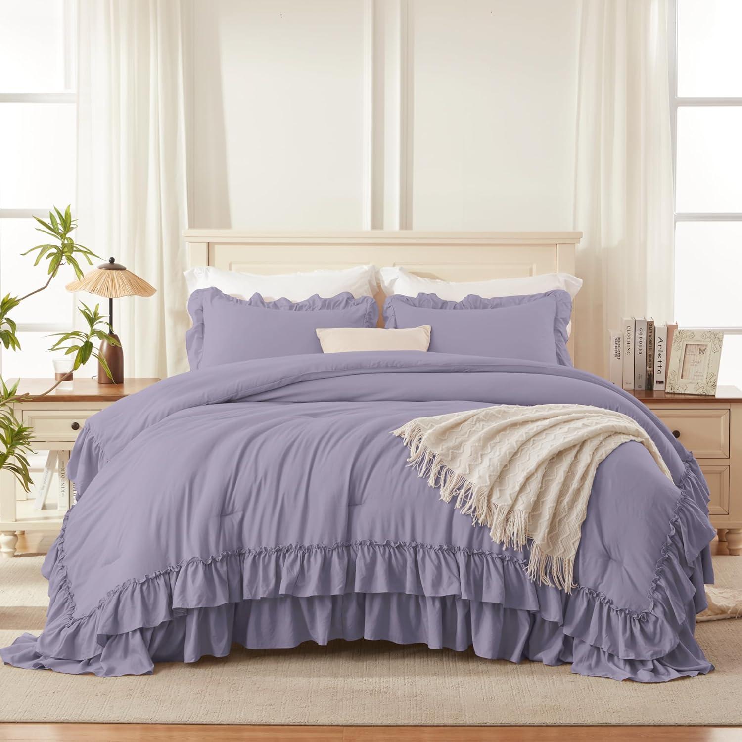 Grayish Purple Full Bohemian Tassel Comforter Set