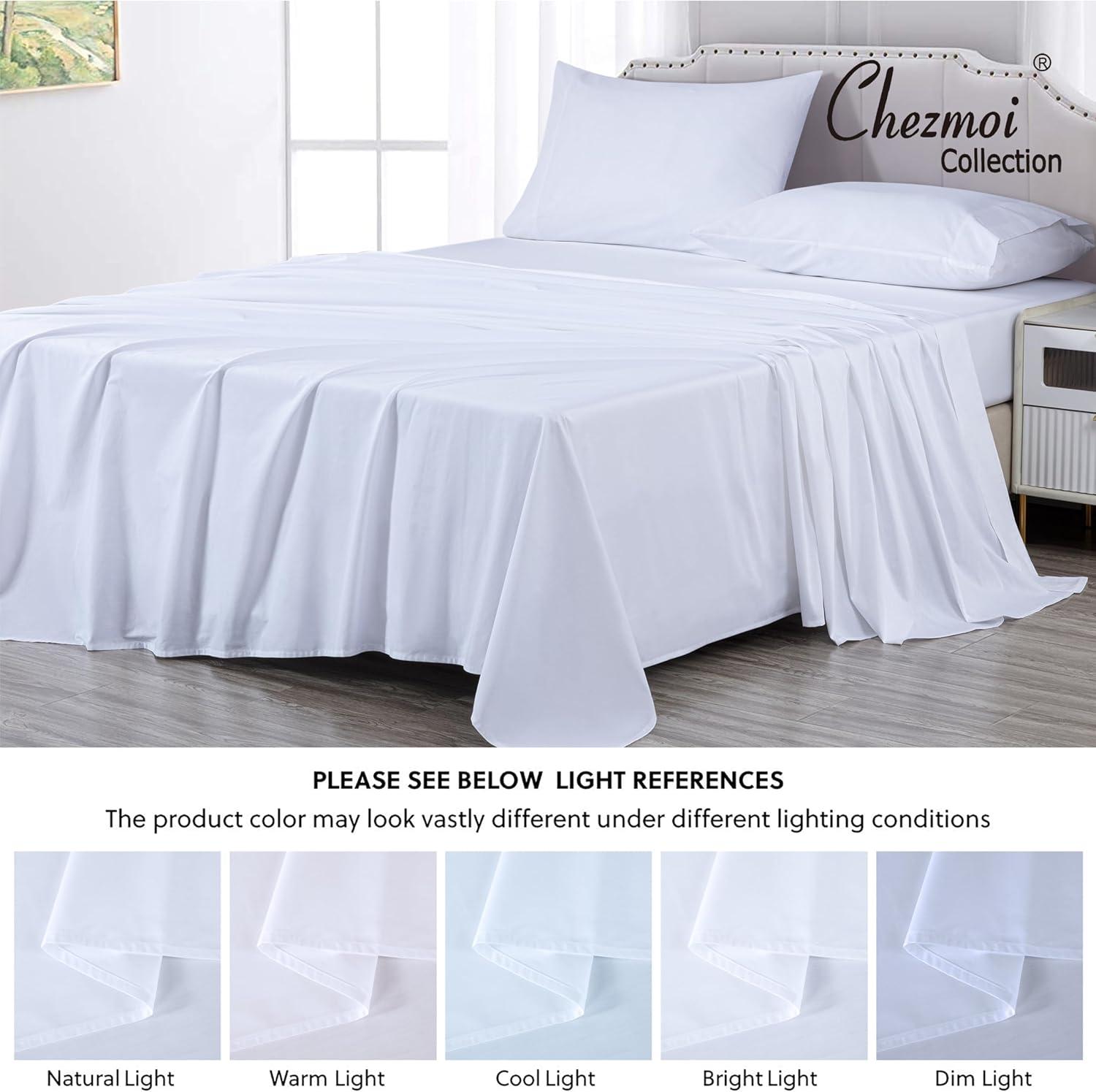 Solid White Cotton Twill Queen Deep Pocket Bed Sheet Set