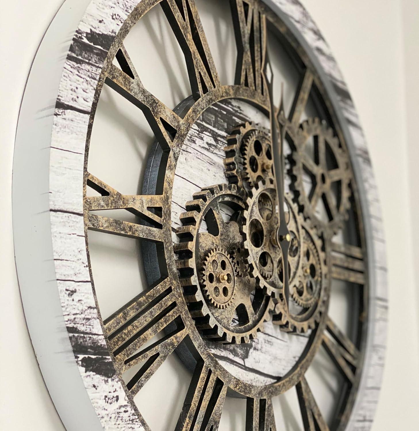 Wall Clock 24" Round Oversized for Living Room decor with Real Moving Gears America Collection