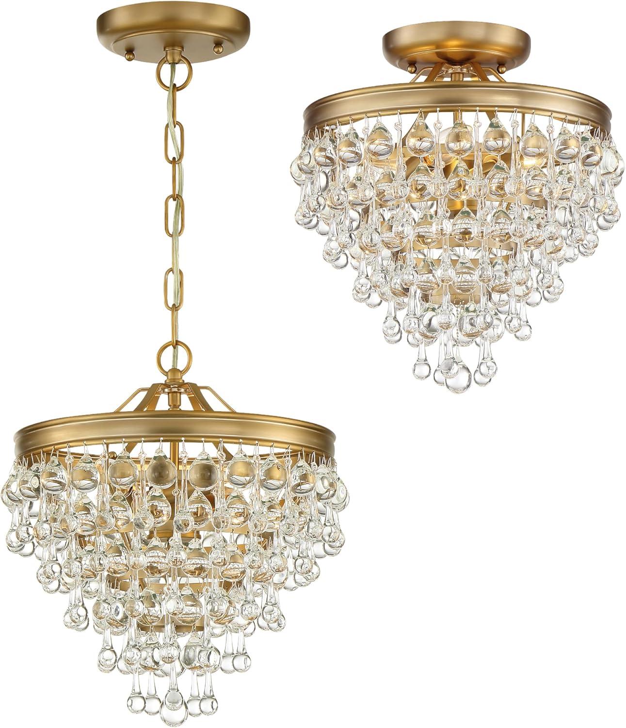 Vibrant Gold Mini Chandelier with Crystal Accents