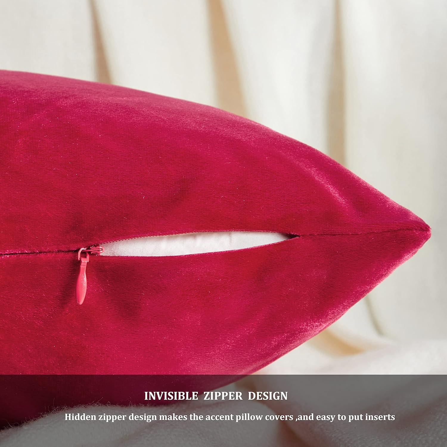 PAVILIA Set of 2 Throw Pillow Covers, Decorative Velvet Square Cushion Cases for Bed Sofa Couch Bedroom Living Room, Red/20 x 20