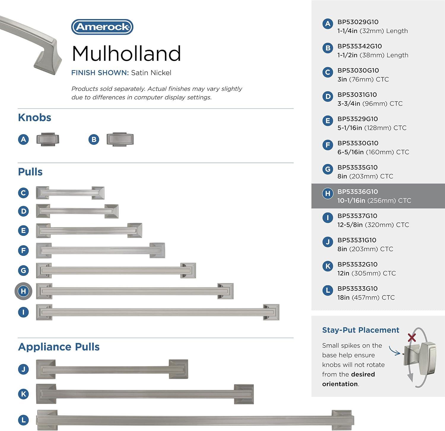 Amerock Mulholland 10-1/16 inch (256mm) Center-to-Center Satin Nickel Cabinet Pull