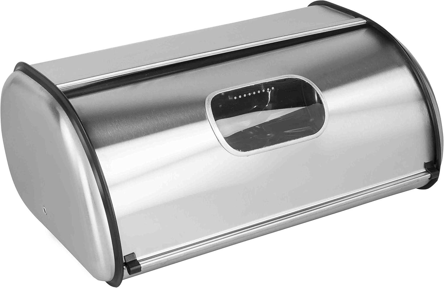 Stainless Steel Bread Box with Black Trim and Window