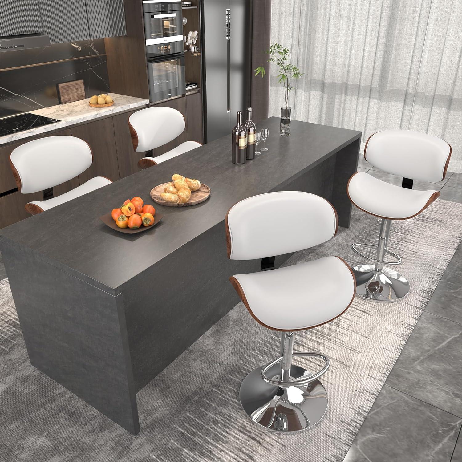 Fijinhom Bar Stools Set of 2, Adjustable Swivel Barstools with Bentwood Back & Leather Seat for Kitchen, Bar, Dining Room