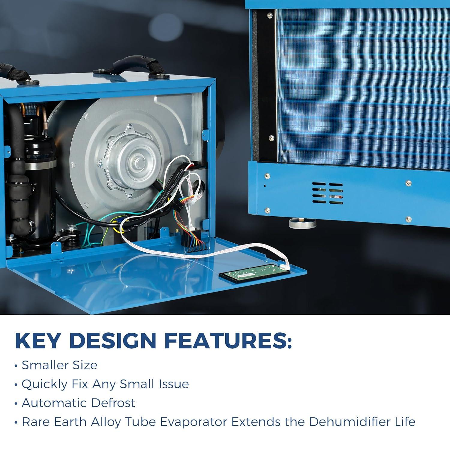 Alorair Sentinal Hd55 113 pt Dehumidifier in Blue - Automatic Shut Off, Adjustable Humistat,with Drain Hose for Crawl Spaces