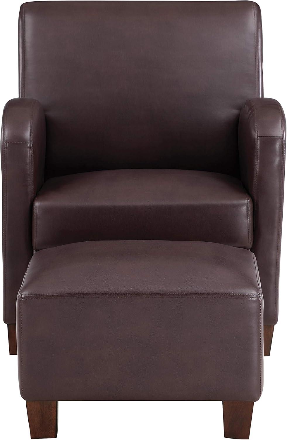 Aiden Chair & Ottoman Cocoa Brown Faux Leather with Medium Espresso Legs