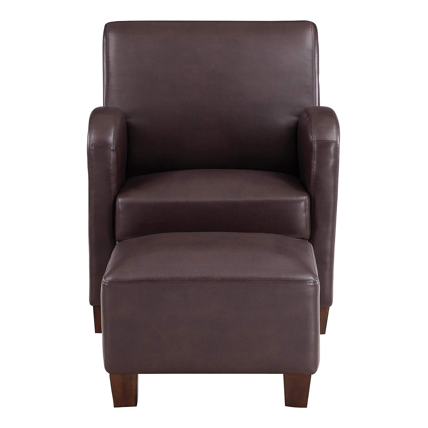 Aiden Chair & Ottoman Cocoa Brown Faux Leather with Medium Espresso Legs