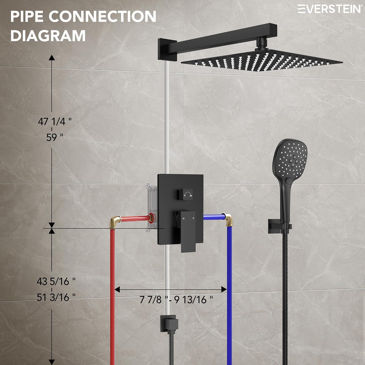 YAWWALK 10" Shower Head with 3-Spray Patterns Handheld in Matte Black (Valve Included)