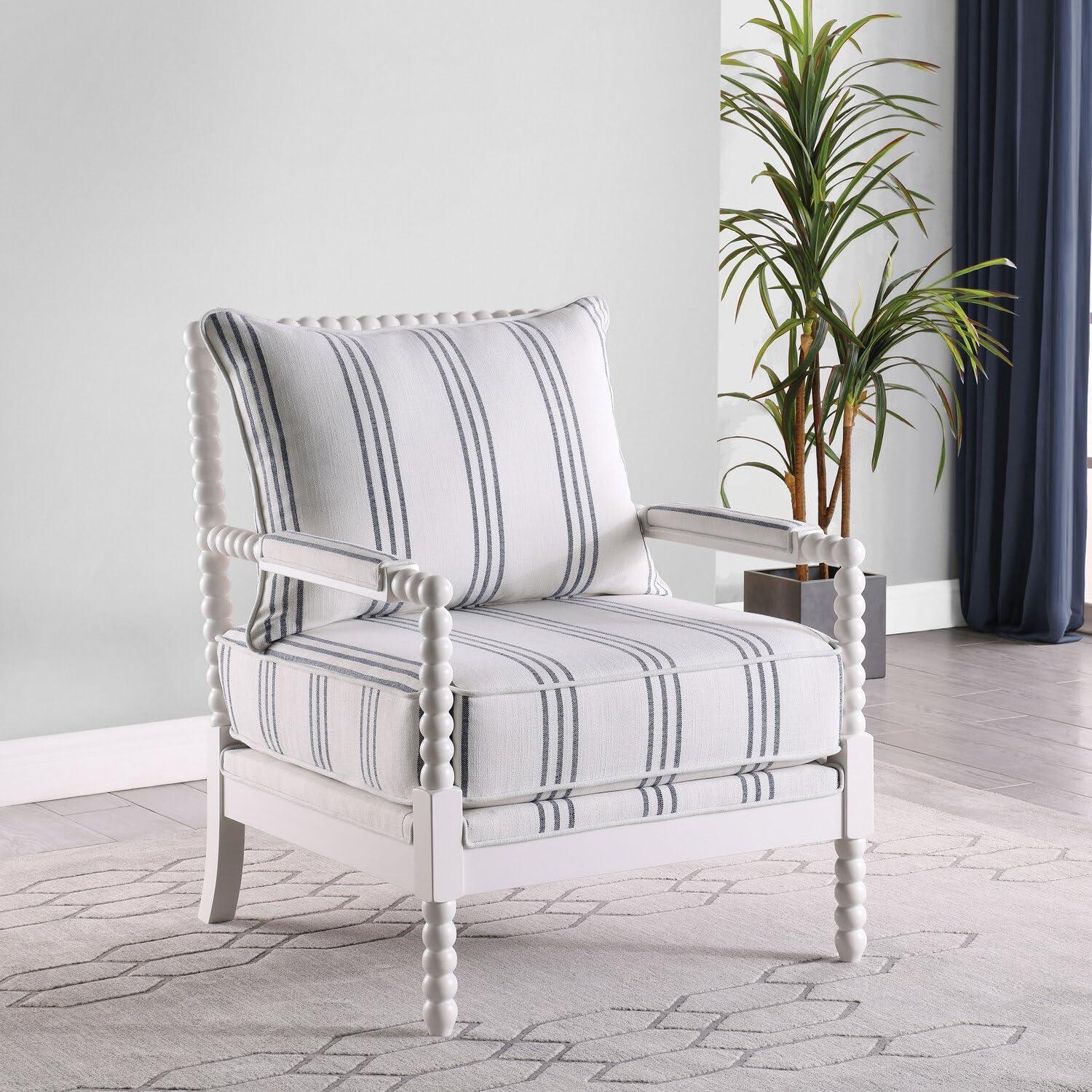 Upholstered Accent Chair with Spindle Accent White and Navy