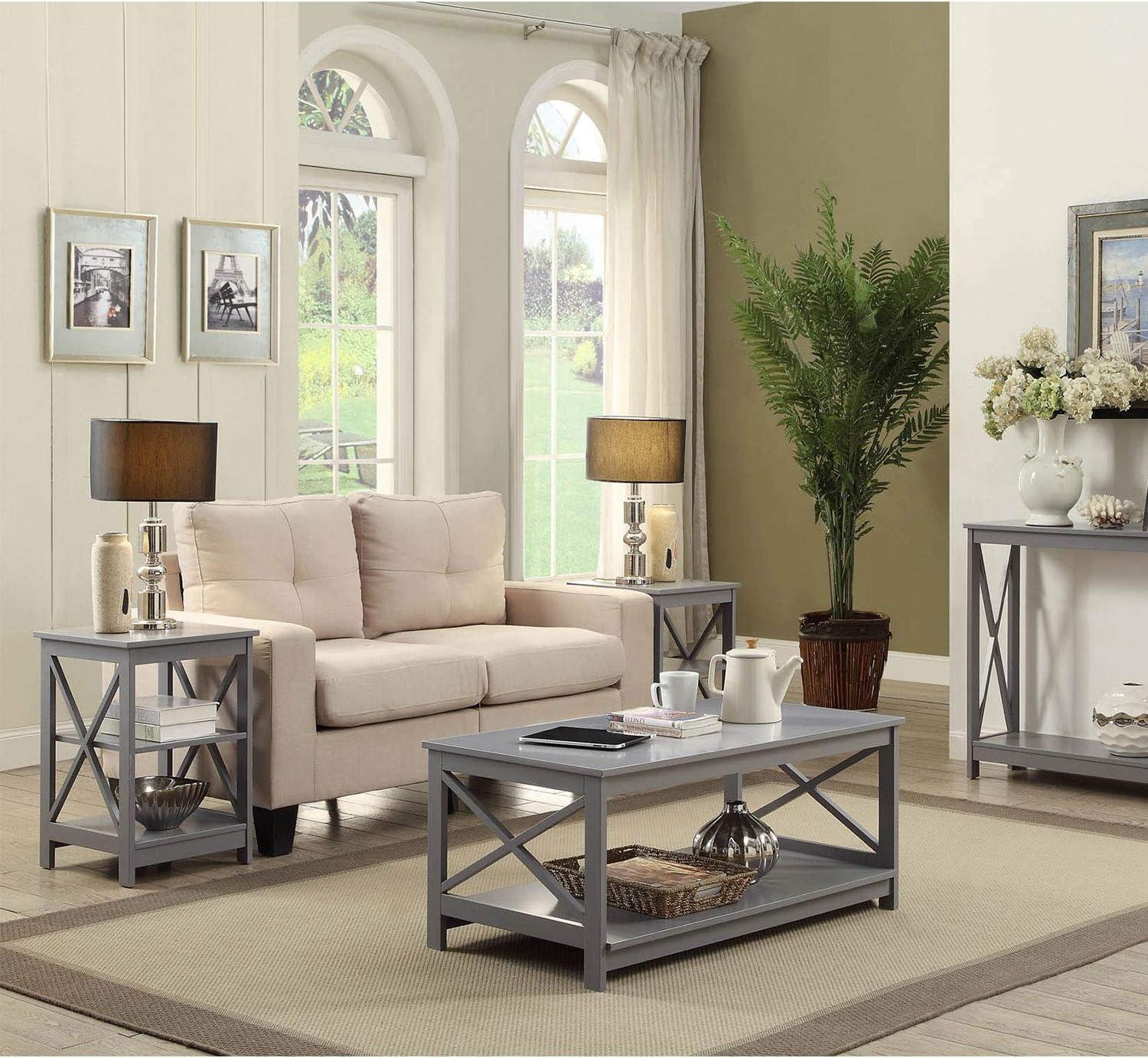 Convenience Concepts Oxford End Table in Gray Wood Finish With X Frame