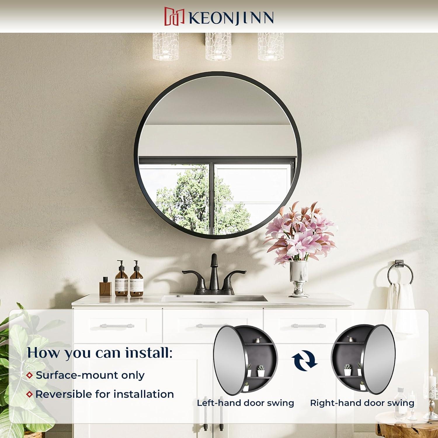 keonjinn WF-JSKJG-YX-R50-bk Gervon Round Wall Mounted Medicine Cabinet with Shelves