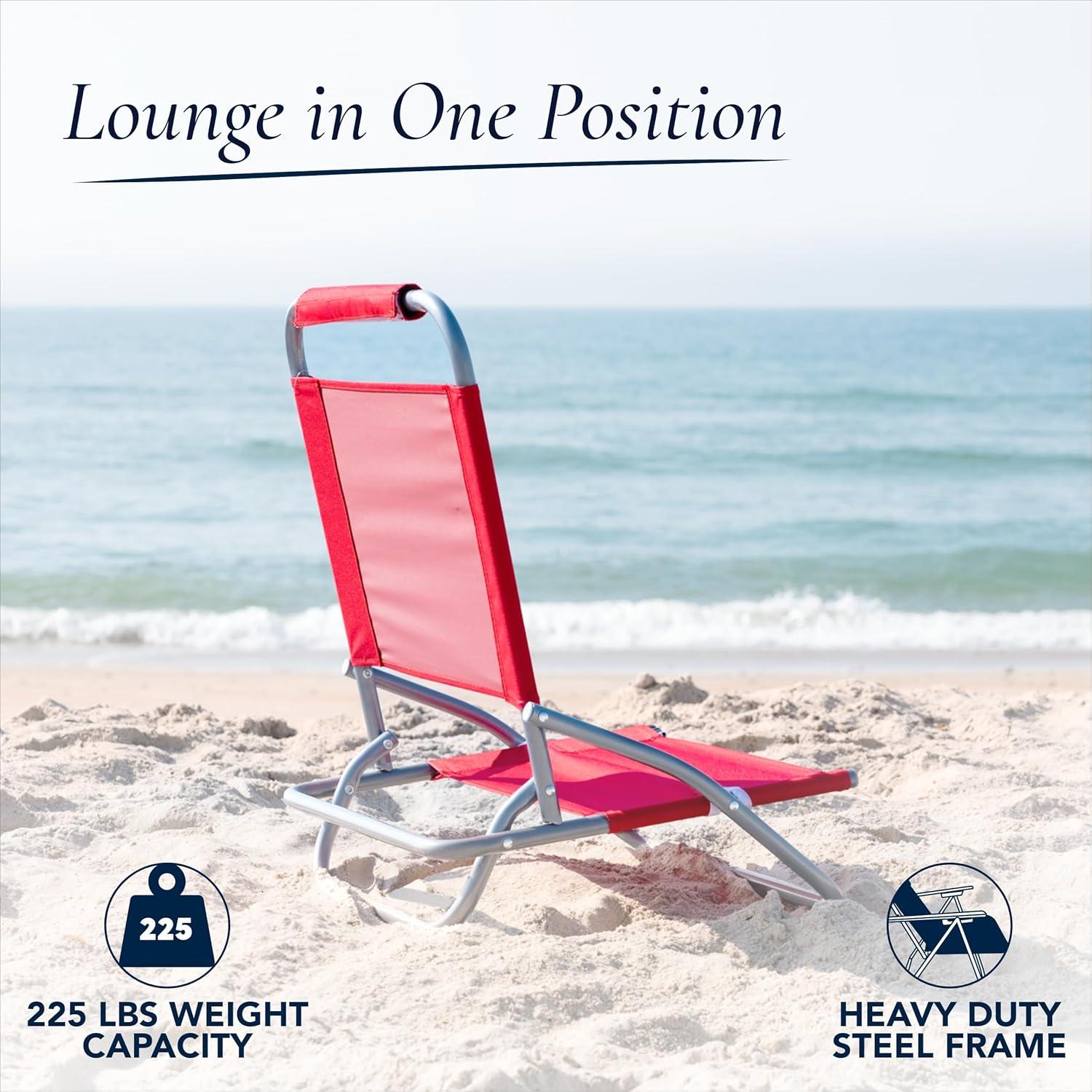 Caribbean Joe Low Steel Outdoor Portable Beach Chair - Red