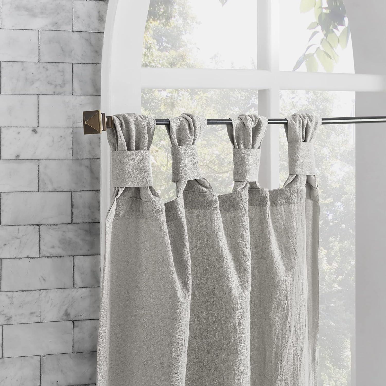 Silver Gray Sheer Cotton Twist Tab Cafe Curtains