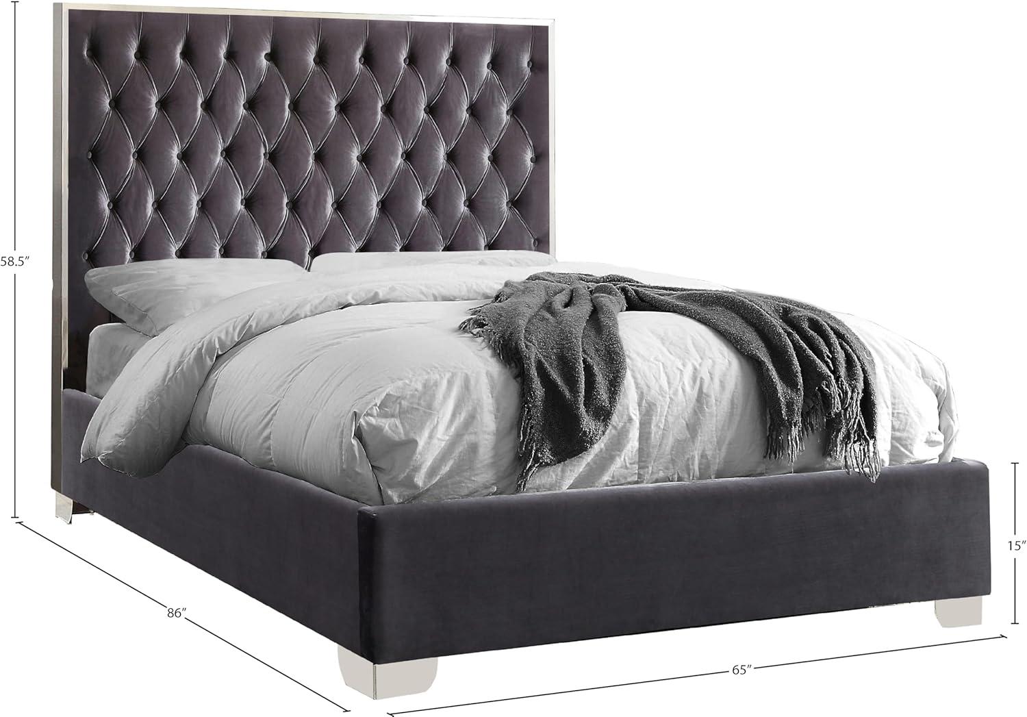 Lexi Grey Velvet Queen Bed - Contemporary