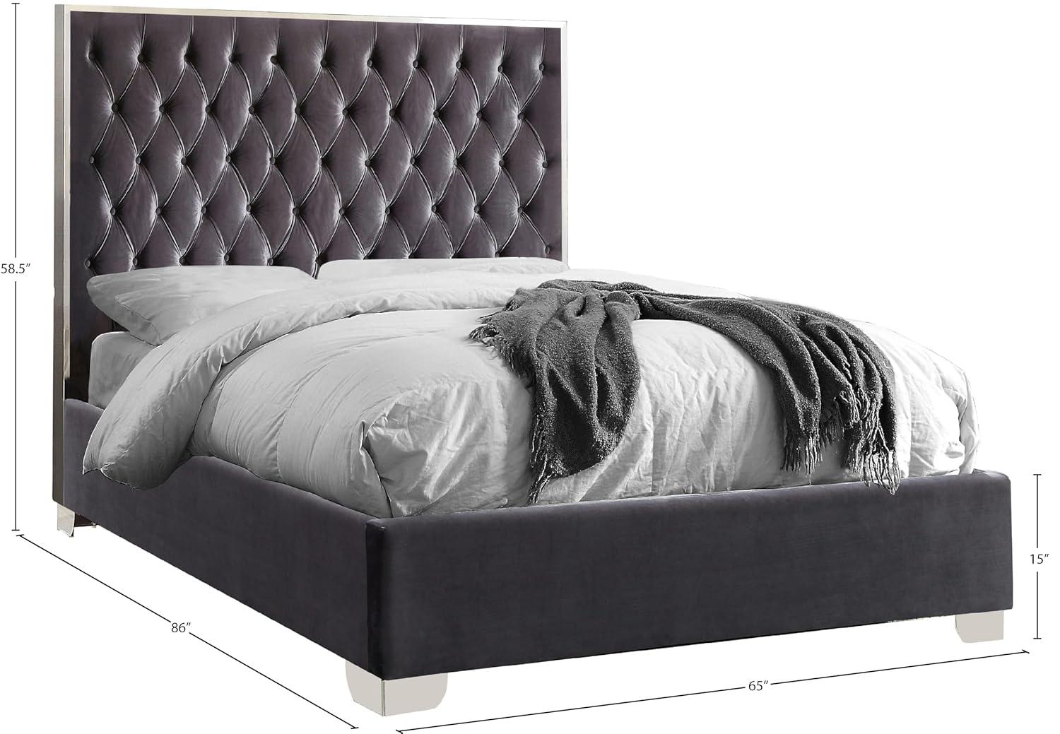 Lexi Grey Velvet Queen Bed - Contemporary