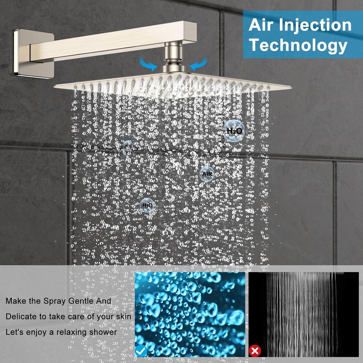 EMBATHER Black Shower System 12 Inches Shower Faucet Set with Square Rain Shower Head and Handheld For Bathroom, Matte Black Shower Combo Set Wall Mounted (Rough-in Valve & Trim Included)