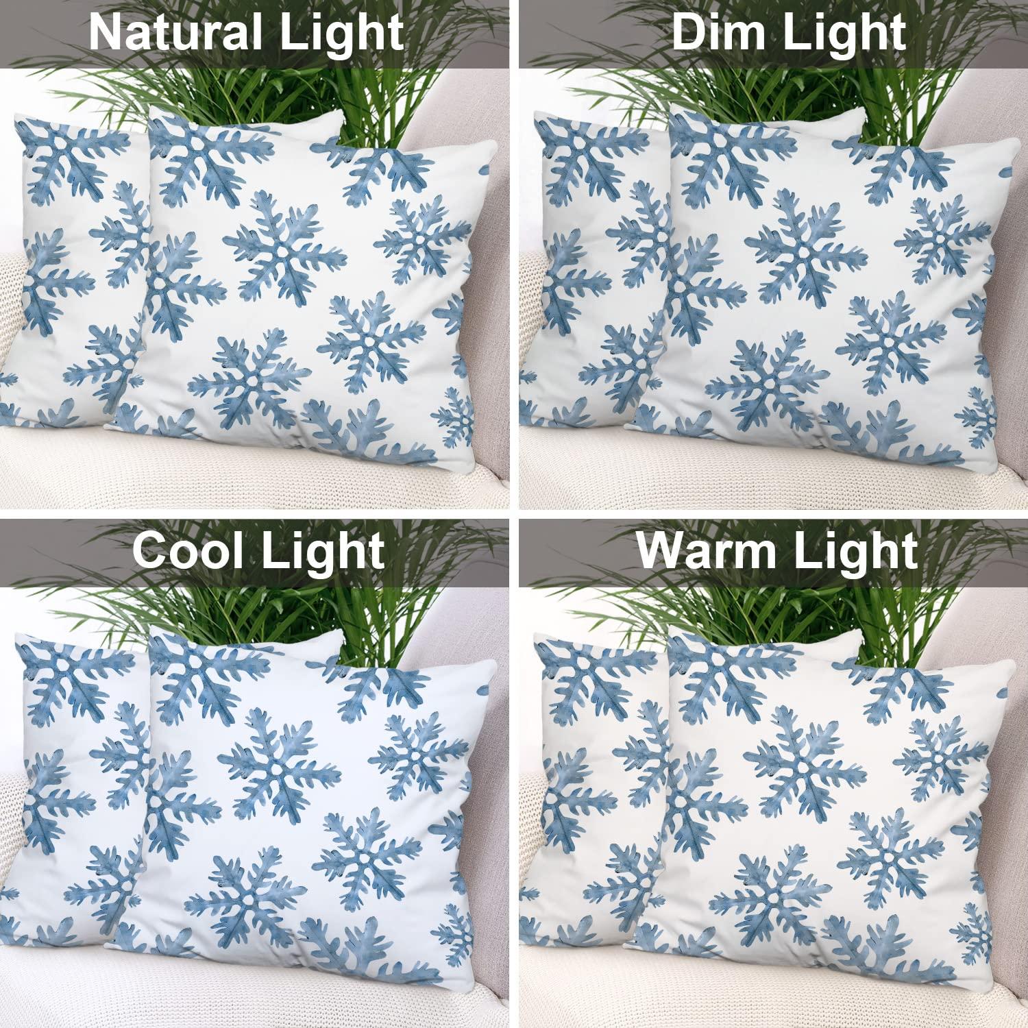 Batmerry Christmas Blue Decorative Pillow Covers, 16 x 16 Inch Blue Snow Winter with Snowflakes Falling White Crystal Double Sided Throw Pillow Covers Sofa Cushion Cover Square 16 Inches(Set of 2)