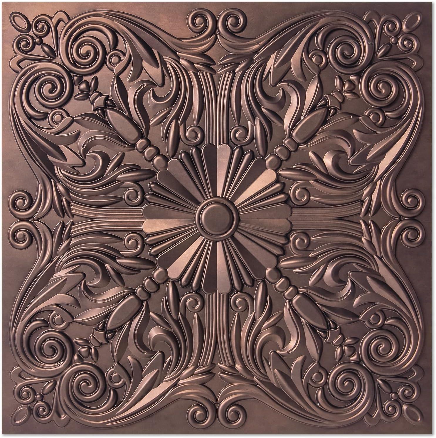 Antique Copper Floral PVC 24" x 24" Ceiling Tiles