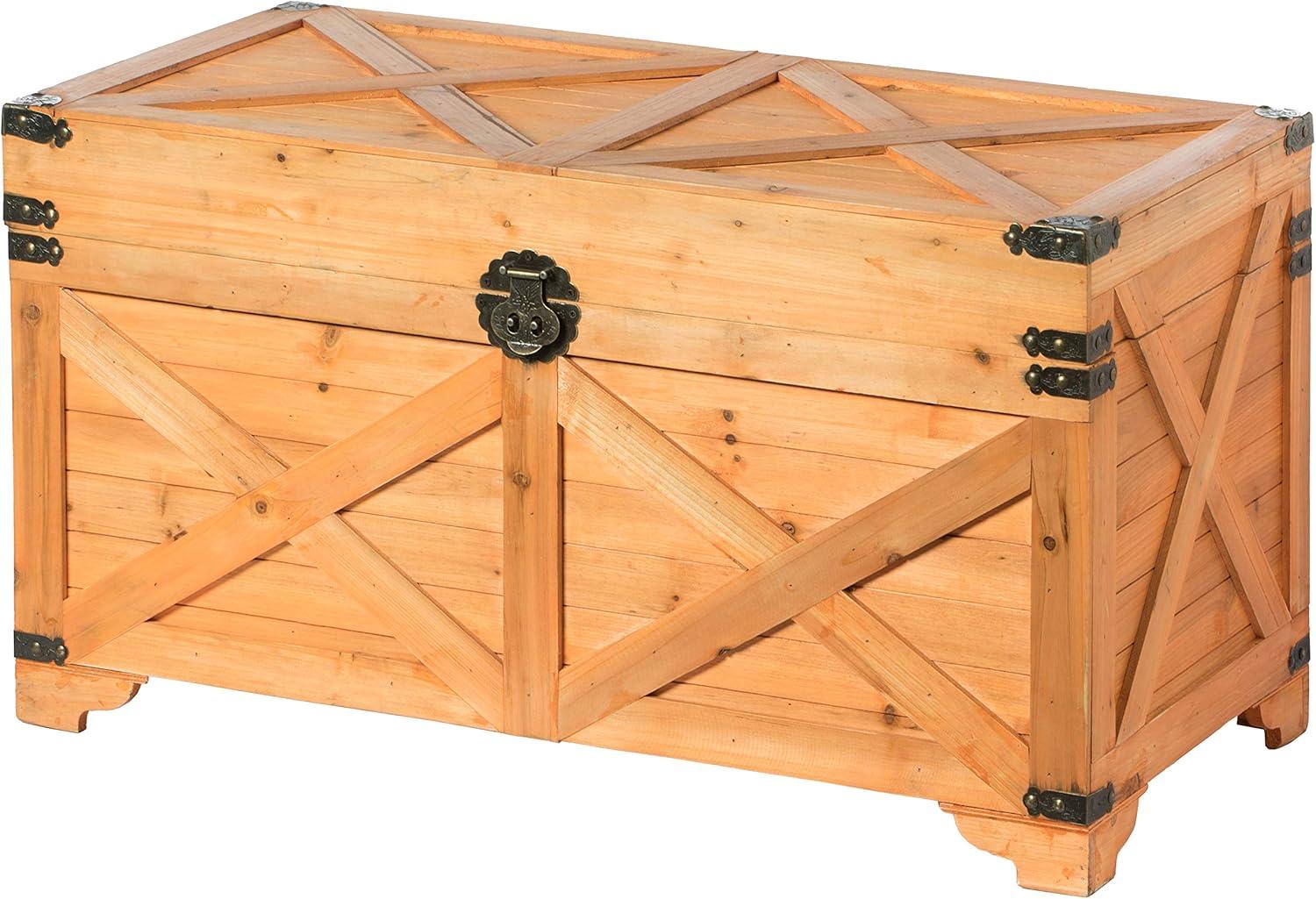 Vintiquewise Barn Design Large Decorative Farmhouse Wooden Storage Trunk Chest