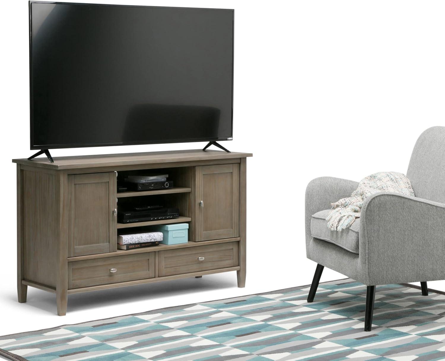 Simpli Home Warm Shaker 47"W Solid Wood TV Stand for TVs up to 55" with 2 Storage Cabinets and 2 Drawers