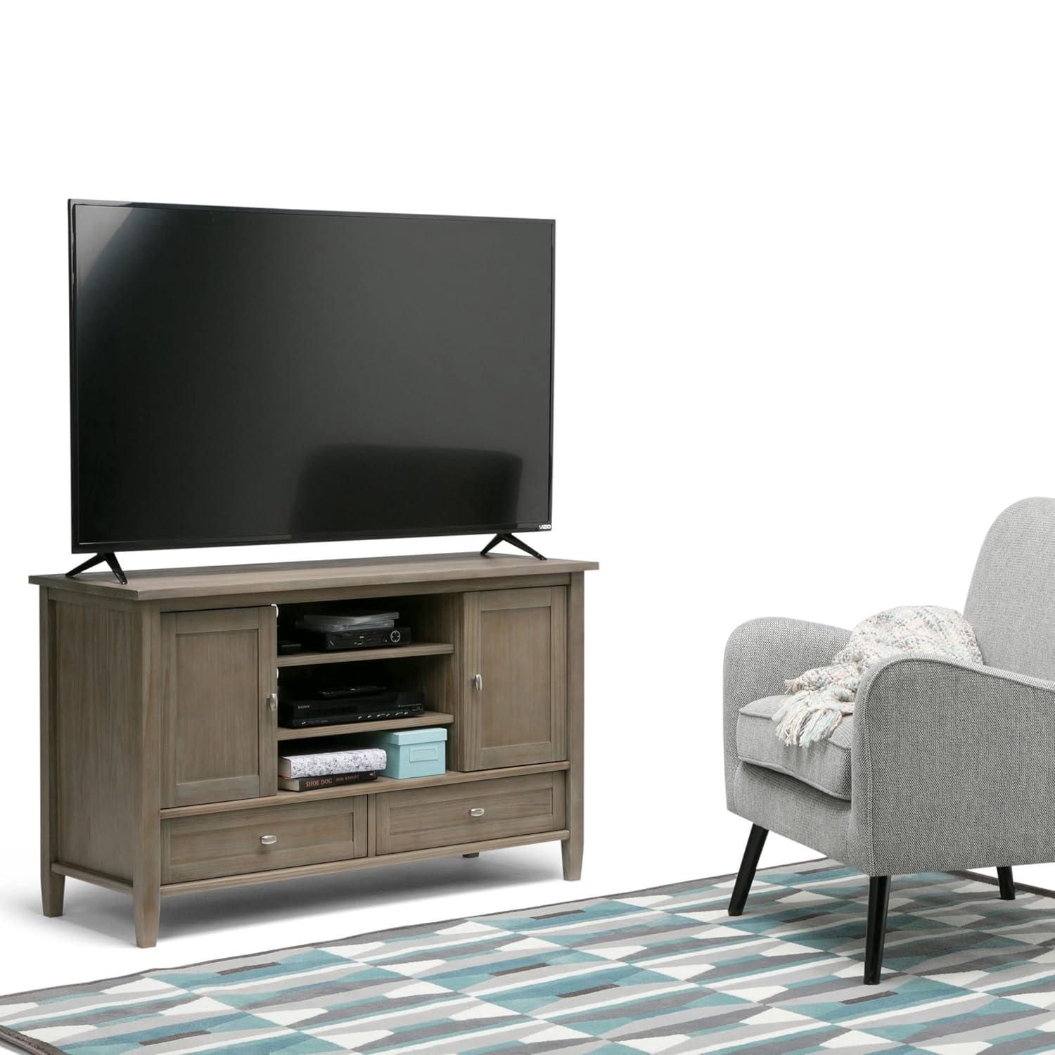 Simpli Home Warm Shaker 47"W Solid Wood TV Stand for TVs up to 55" with 2 Storage Cabinets and 2 Drawers