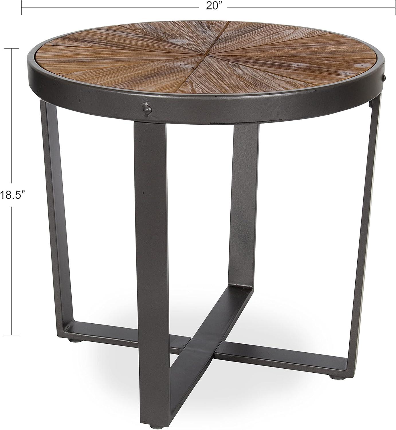 Rustic Brown and Charcoal Gray Starburst Round Side Table, 20x20x18.5