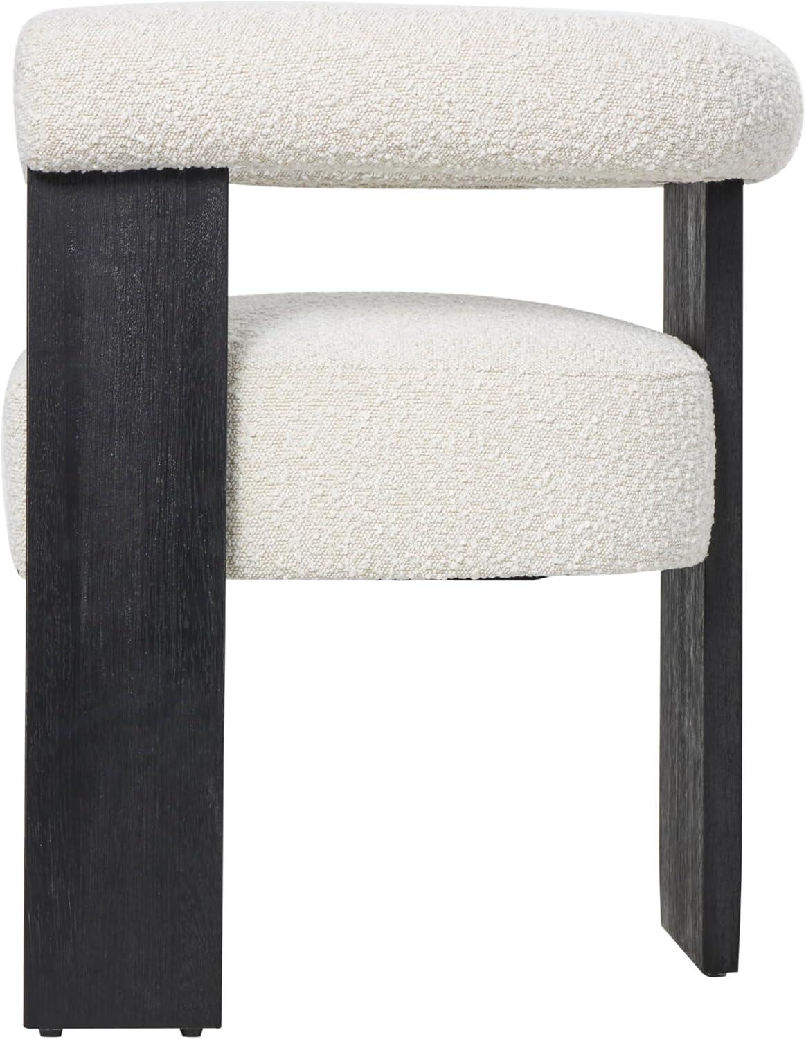 White Polyester Curved Back Modern Accent Chair with Black Wood Frame