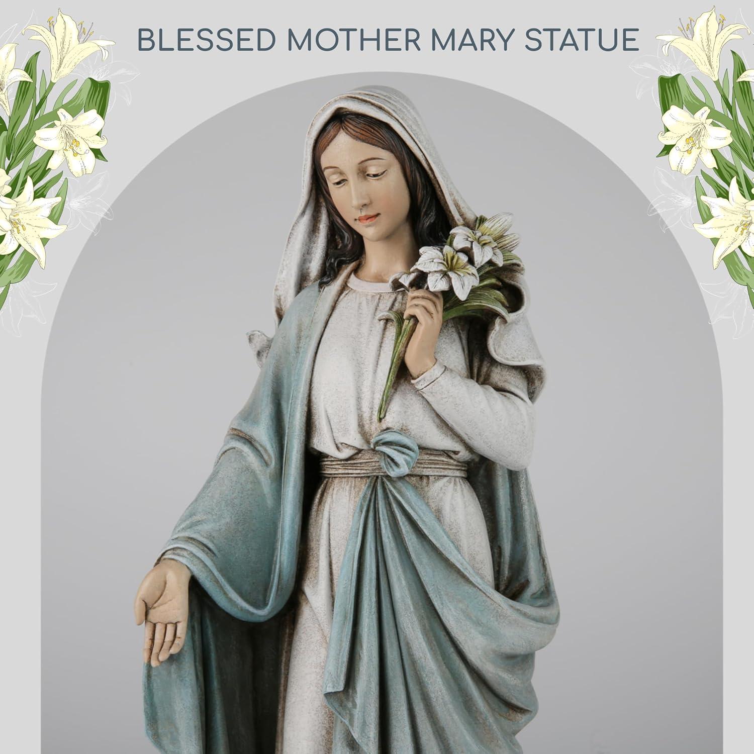 Darby Home Co Blessed Mother Mary Statue - 14 Inch Madonna Virgin Mary Statue Elegant Home Decor, Hand Painted Saint Mary Outdoor Garden Statue For Home Yard Patio Lawn Hallway Decor