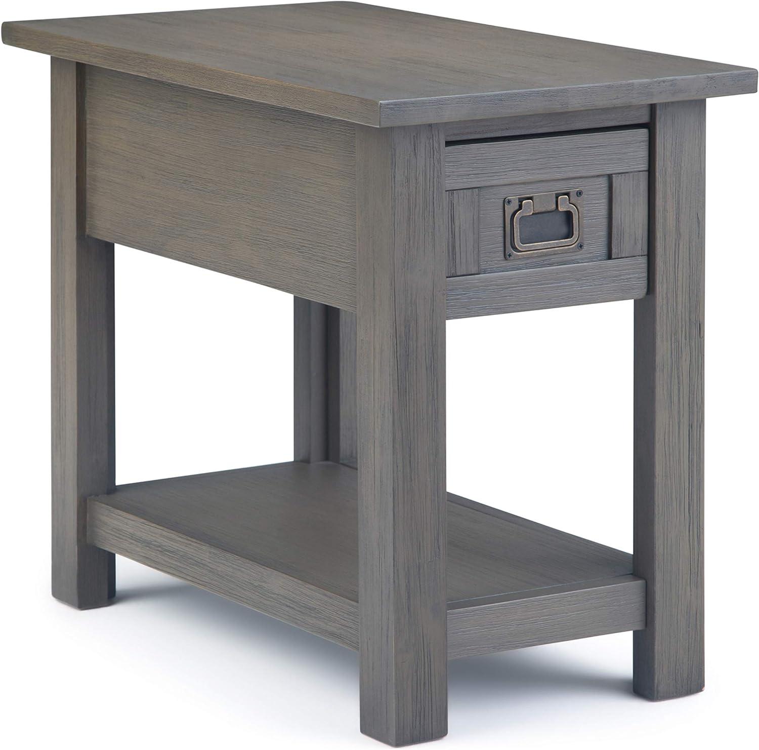 Farmhouse Grey Monroe Rustic Acacia Wood Side Table with Storage