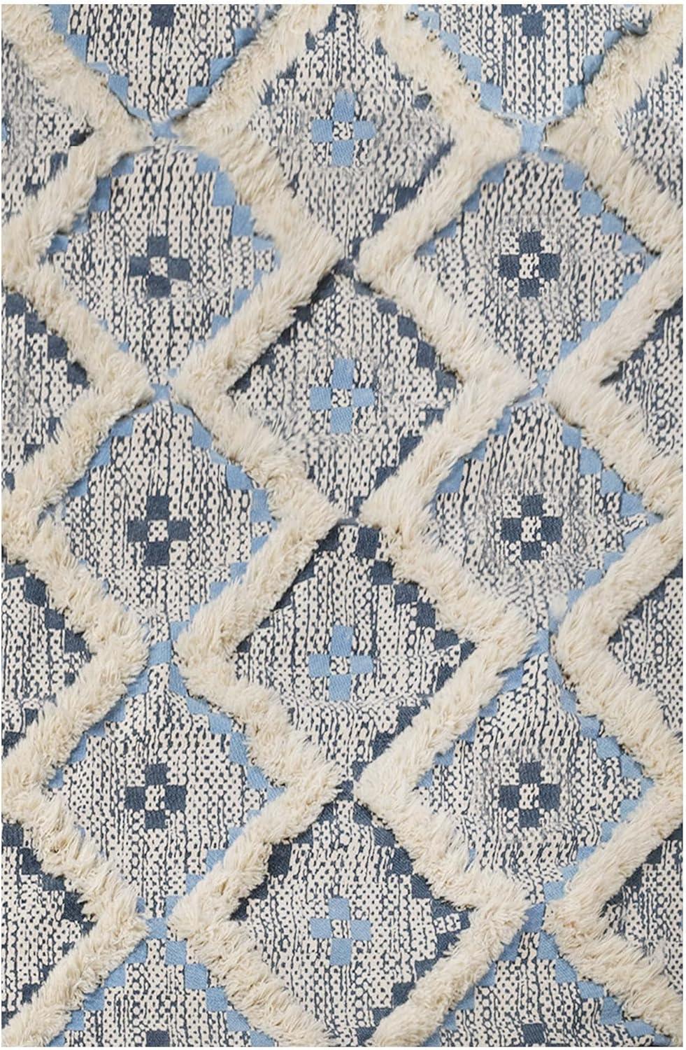 Cerulean-Dark Denim Handmade Geometric Wool Area Rug, 2' x 4'