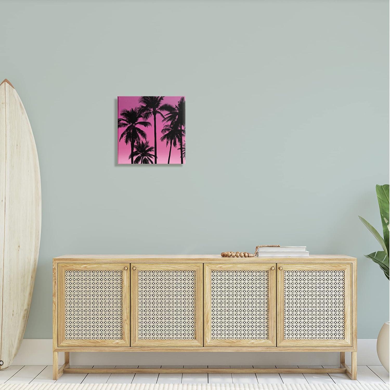 Stupell Pink Tropical Sunset Palm Trees Landscape Photography Gallery Wrapped Canvas Print Wall Art