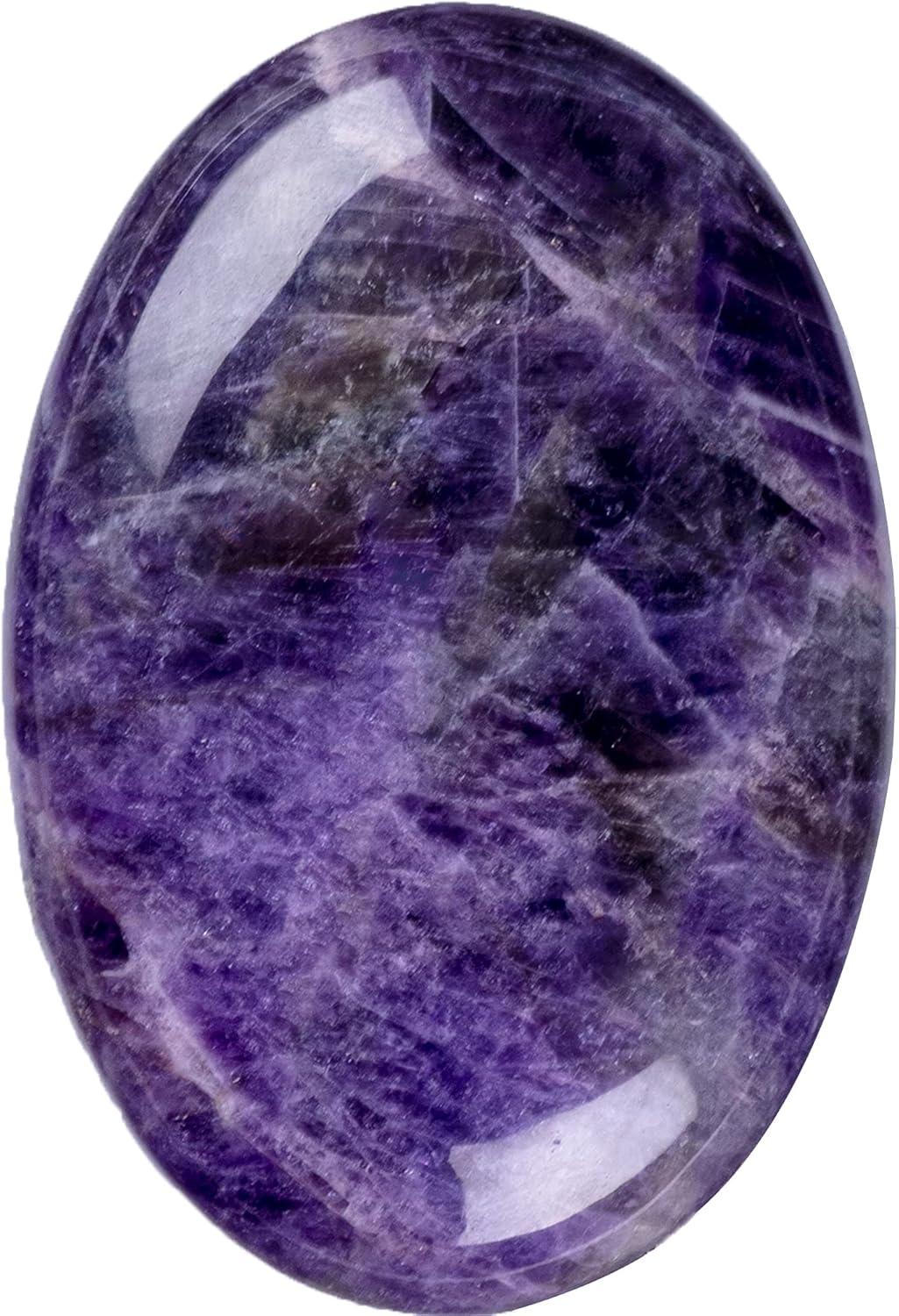 Amethyst Oval Natural Healing Palm Stone Crystal