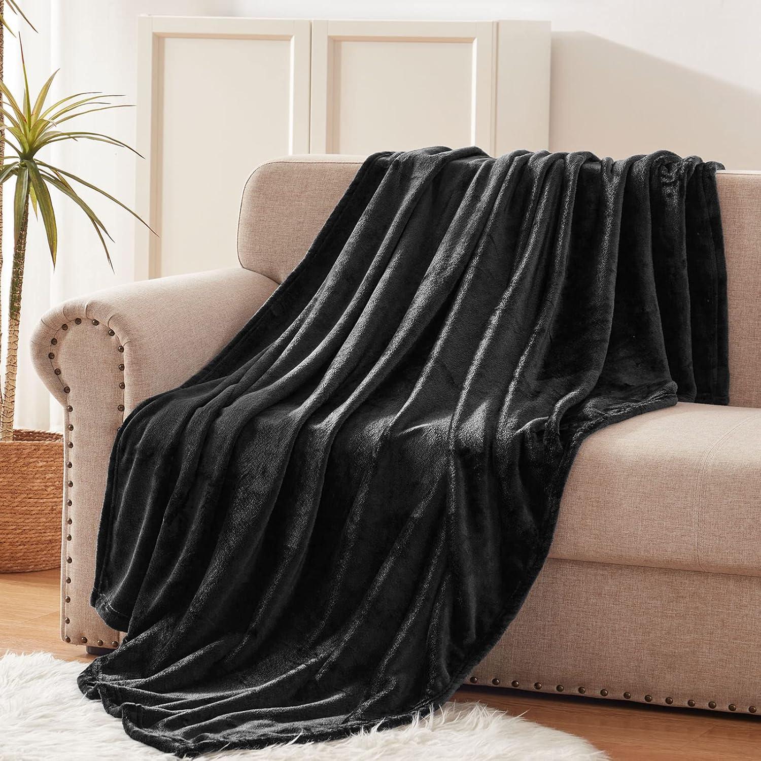 COOKEY Bed Blankets, Flannel Throws Blanket for Sofa/Couch/Bed,50×60inch Quilt,Black